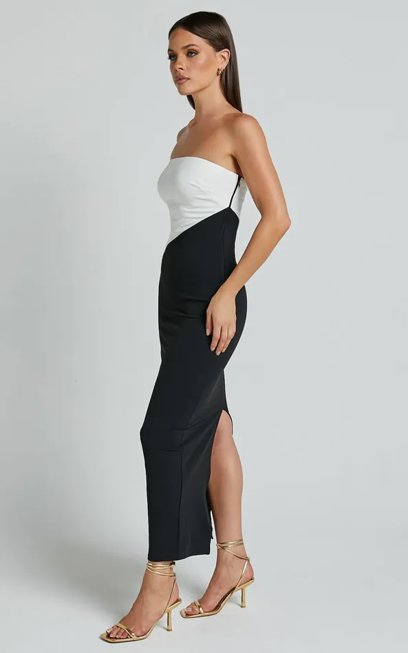 Showpo Hayley Midi Dress 8211 Strapless Bodycon Dress In BlackWhite Women Dresses