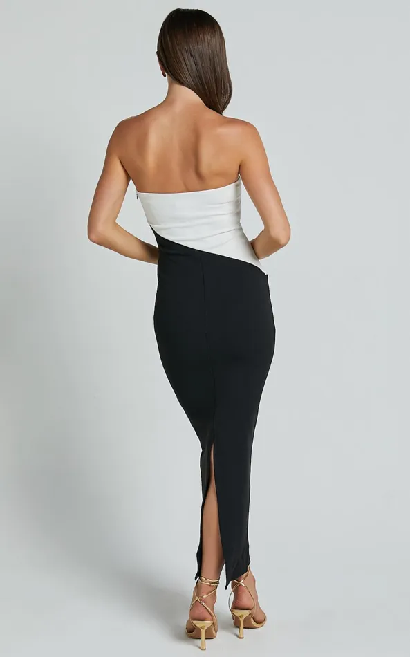 Showpo Hayley Midi Dress 8211 Strapless Bodycon Dress In BlackWhite Women Dresses