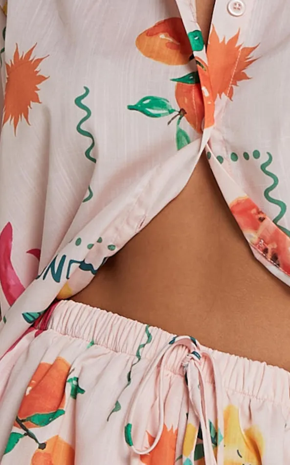 Showpo Hazel Two Piece Set 8211 Short Sleeve Shirt and Short Set In Peach Print Women Two Piece Sets and Coords