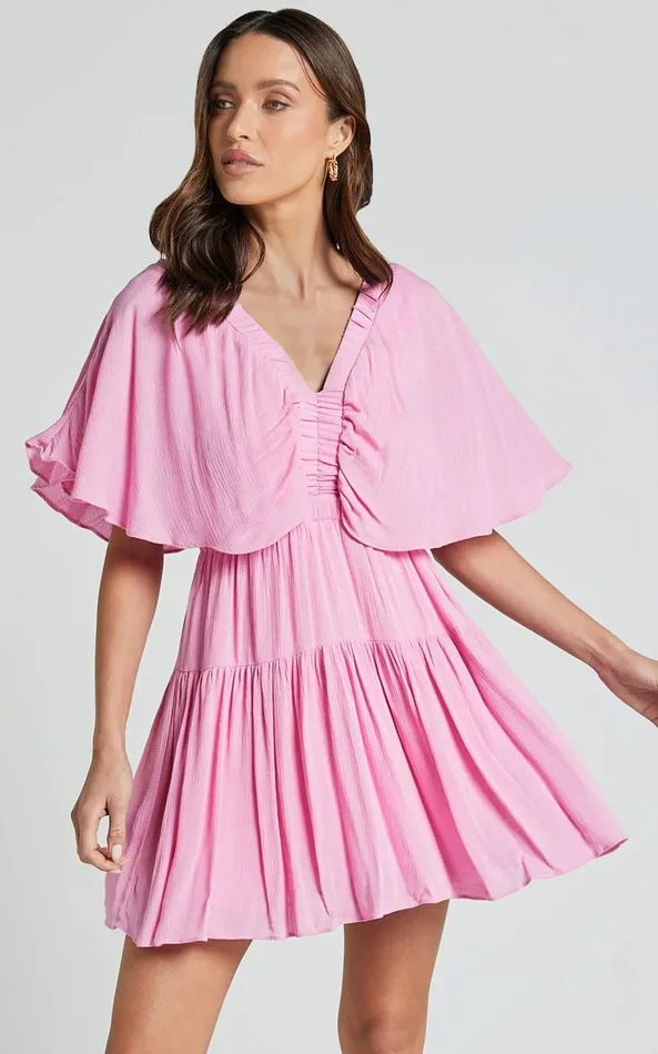 Showpo Heidi Mini Dress 8211 Ruffle Sleeve Tiered Dress In Pink Women Dresses