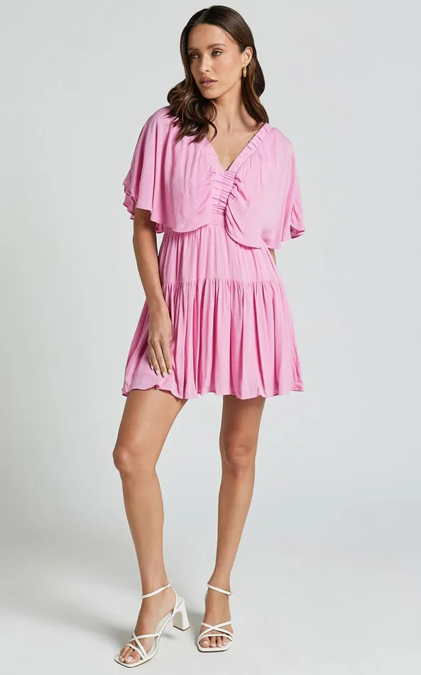 Showpo Heidi Mini Dress 8211 Ruffle Sleeve Tiered Dress In Pink Women Dresses