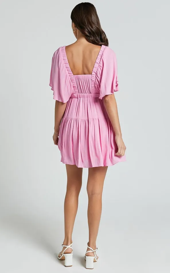 Showpo Heidi Mini Dress 8211 Ruffle Sleeve Tiered Dress In Pink Women Dresses