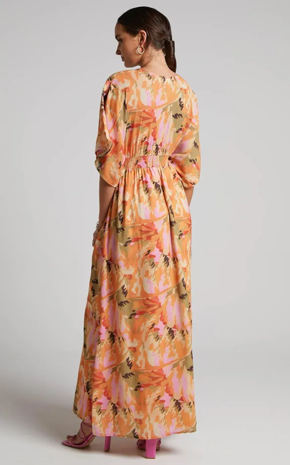 Showpo Heira Midi Dress 8211 Flutter Sleeve Button Down Dress In Palm Print Women Dresses