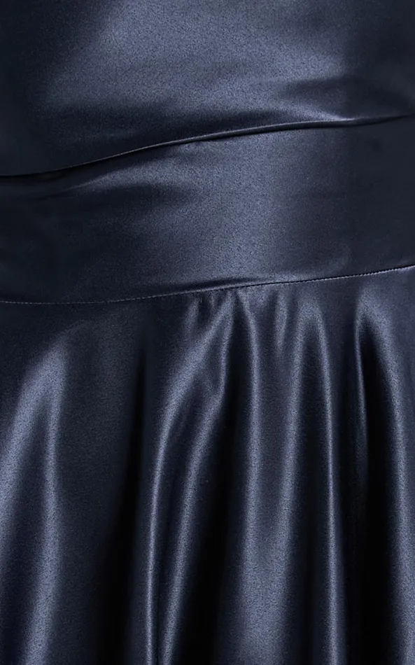 Showpo Helaina Midi Dress 8211 Strapless ALine Satin Dress In Navy Women Dresses