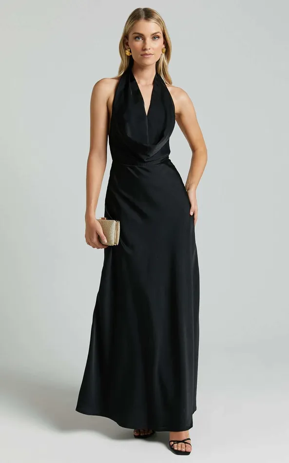 Showpo Helen Maxi Dress 8211 Cowl Neck Slip In Black Women Dresses