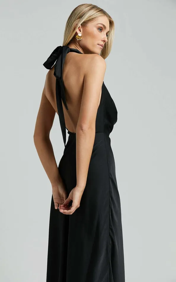 Showpo Helen Maxi Dress 8211 Cowl Neck Slip In Black Women Dresses