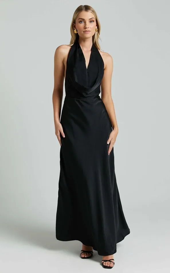Showpo Helen Maxi Dress 8211 Cowl Neck Slip In Black Women Dresses
