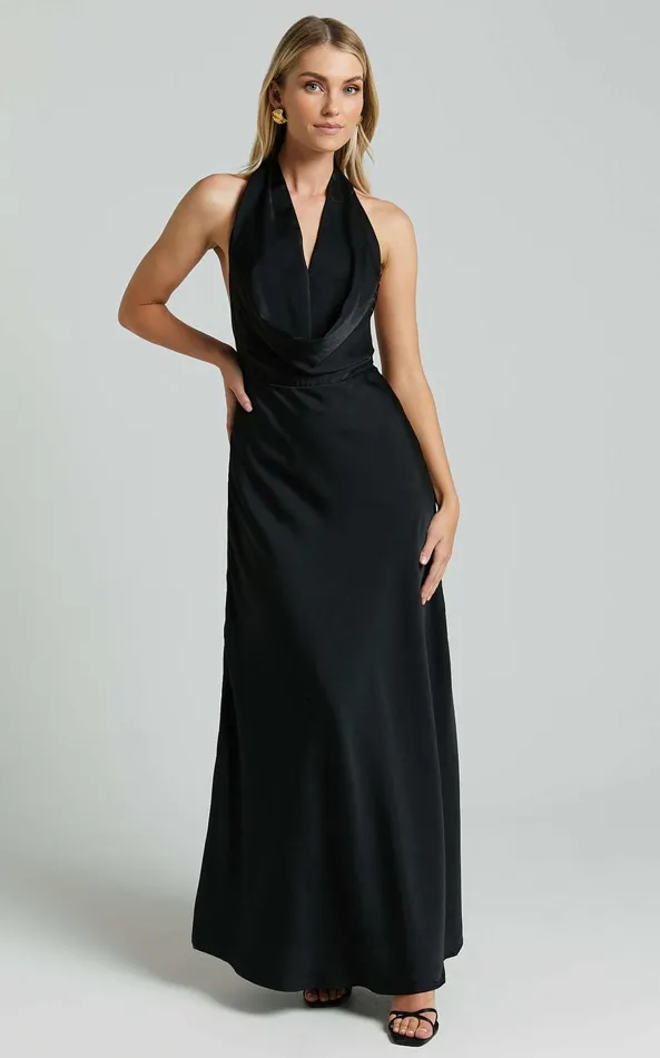 Showpo Helen Maxi Dress 8211 Cowl Neck Slip In Black Women Dresses