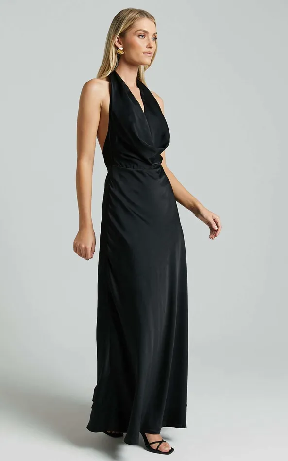 Showpo Helen Maxi Dress 8211 Cowl Neck Slip In Black Women Dresses