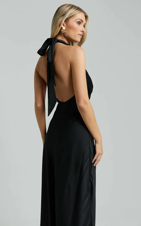 Showpo Helen Maxi Dress 8211 Cowl Neck Slip In Black Women Dresses