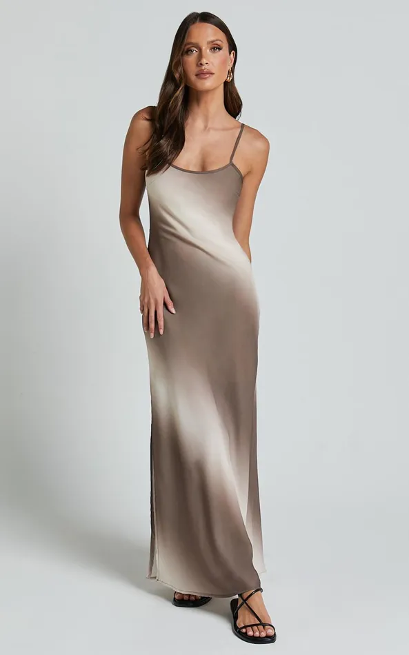 Showpo Hellie Midi Dress 8211 Strappy Scoop Neck Slip Dress In Chocolate Women Dresses