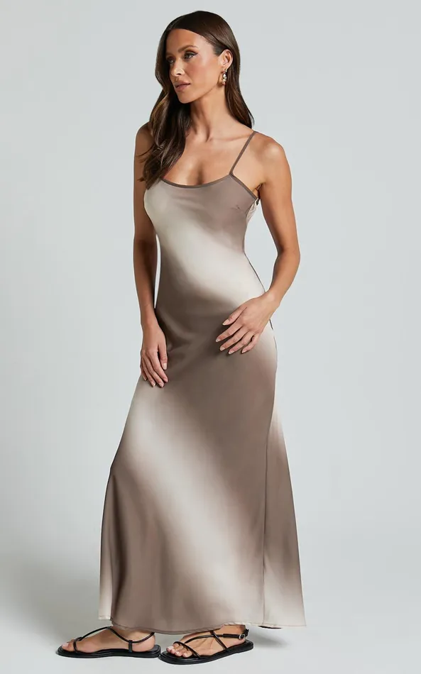 Showpo Hellie Midi Dress 8211 Strappy Scoop Neck Slip Dress In Chocolate Women Dresses