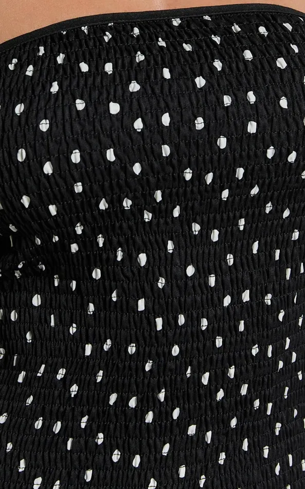 Showpo Hera Mini Dress 8211 Drop Waist Ruched Fit And Flare Mini Dress In Black Polka Dot Women Dresses