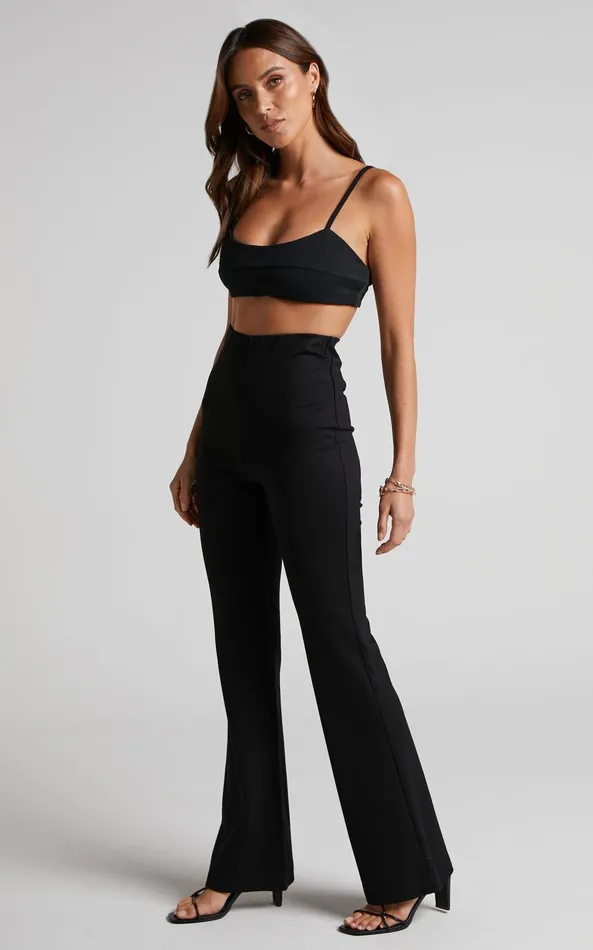 Showpo Hermina Pants 8211 High Waisted Ponte Flare Pants In Black Women Curve Clothes