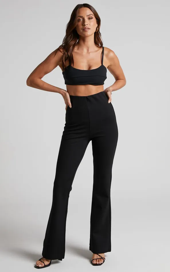 Showpo Hermina Pants 8211 High Waisted Ponte Flare Pants In Black Women Curve Clothes