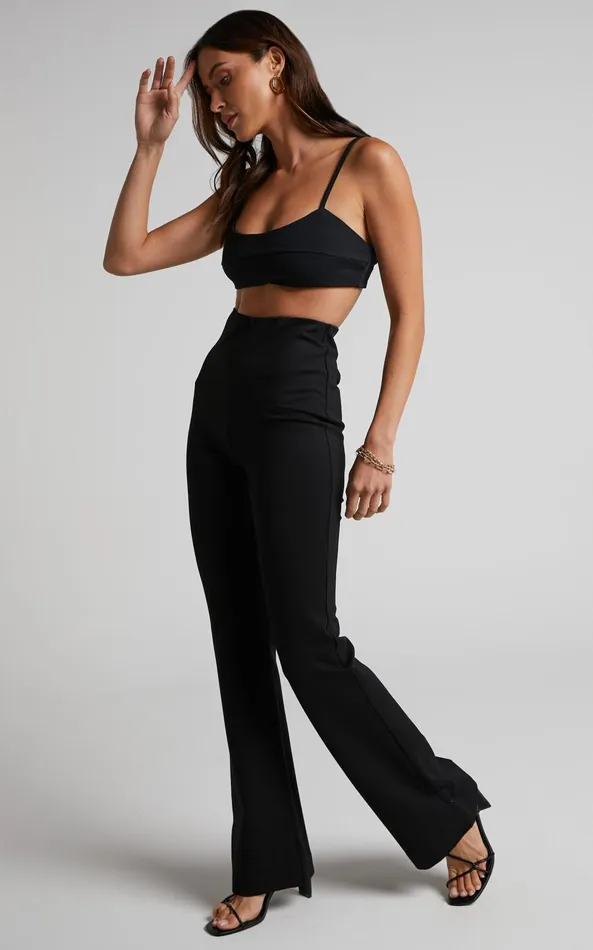 Showpo Hermina Pants 8211 High Waisted Ponte Flare Pants In Black Women Curve Clothes