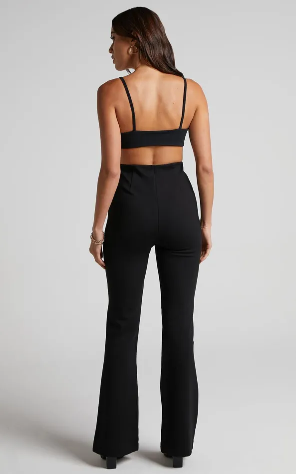 Showpo Hermina Pants 8211 High Waisted Ponte Flare Pants In Black Women Curve Clothes