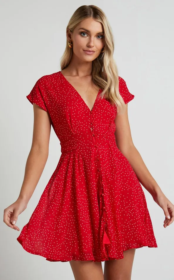 Showpo Hey Now Mini Dress 8211 A Line Dress In Red Spot Women Dresses