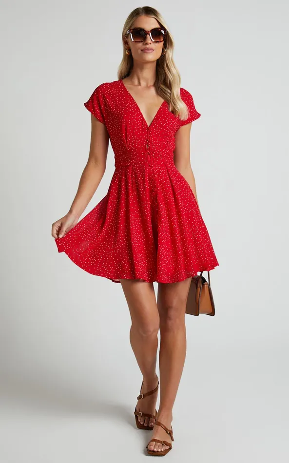 Showpo Hey Now Mini Dress 8211 A Line Dress In Red Spot Women Dresses