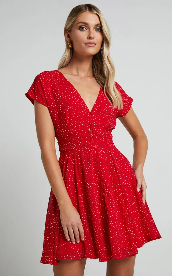 Showpo Hey Now Mini Dress 8211 A Line Dress In Red Spot Women Dresses