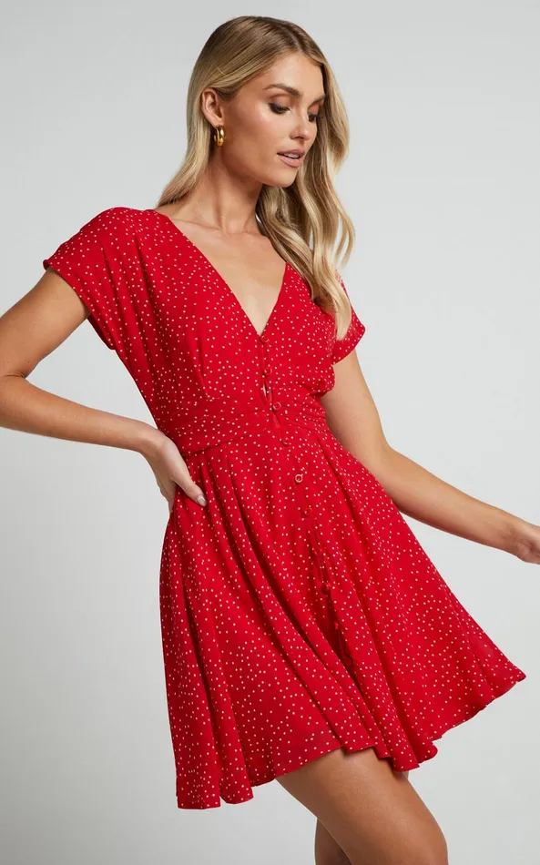 Showpo Hey Now Mini Dress 8211 A Line Dress In Red Spot Women Dresses