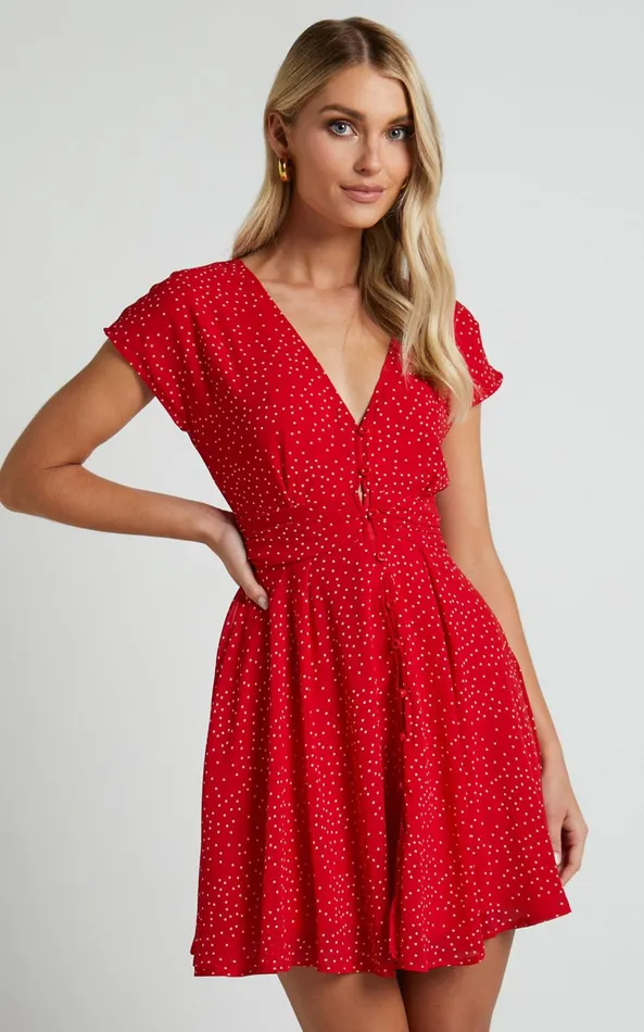 Showpo Hey Now Mini Dress 8211 A Line Dress In Red Spot Women Dresses