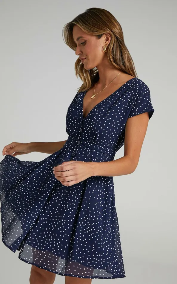 Showpo Hey Now Mini Dress In Navy Spot Women Curve Clothes
