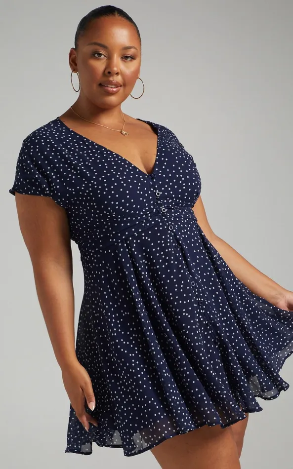 Showpo Hey Now Mini Dress In Navy Spot Women Curve Clothes