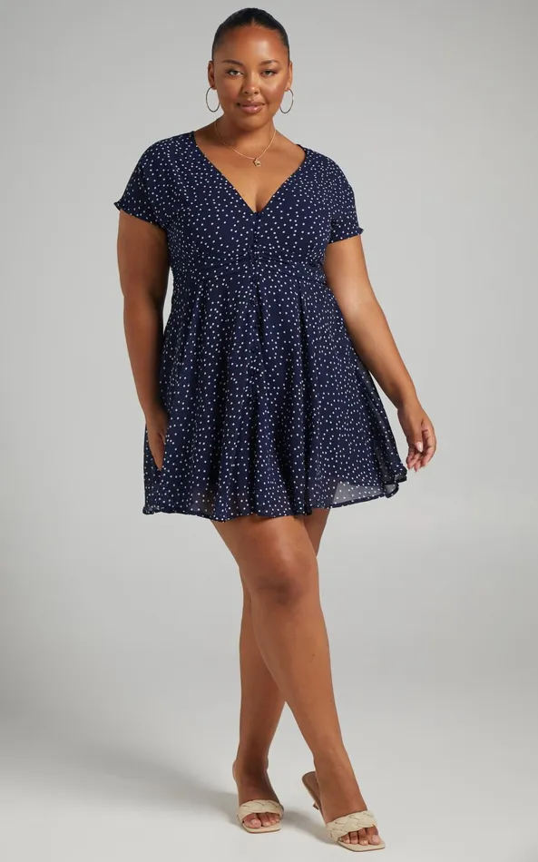 Showpo Hey Now Mini Dress In Navy Spot Women Curve Clothes