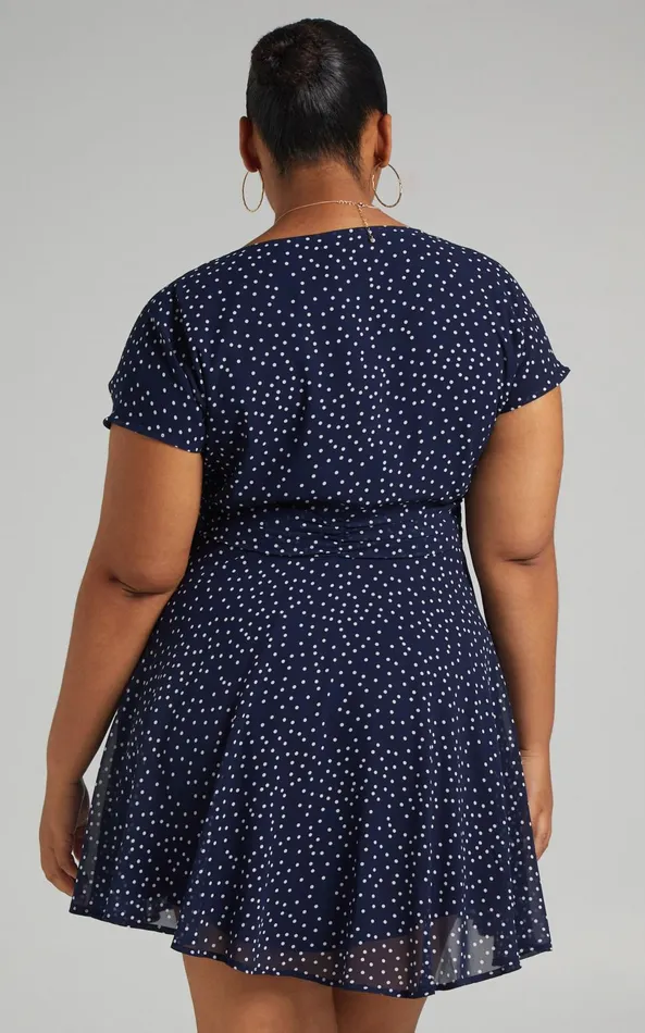 Showpo Hey Now Mini Dress In Navy Spot Women Curve Clothes