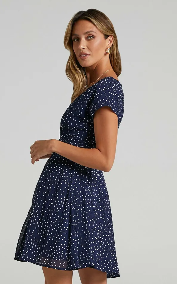 Showpo Hey Now Mini Dress In Navy Spot Women Curve Clothes