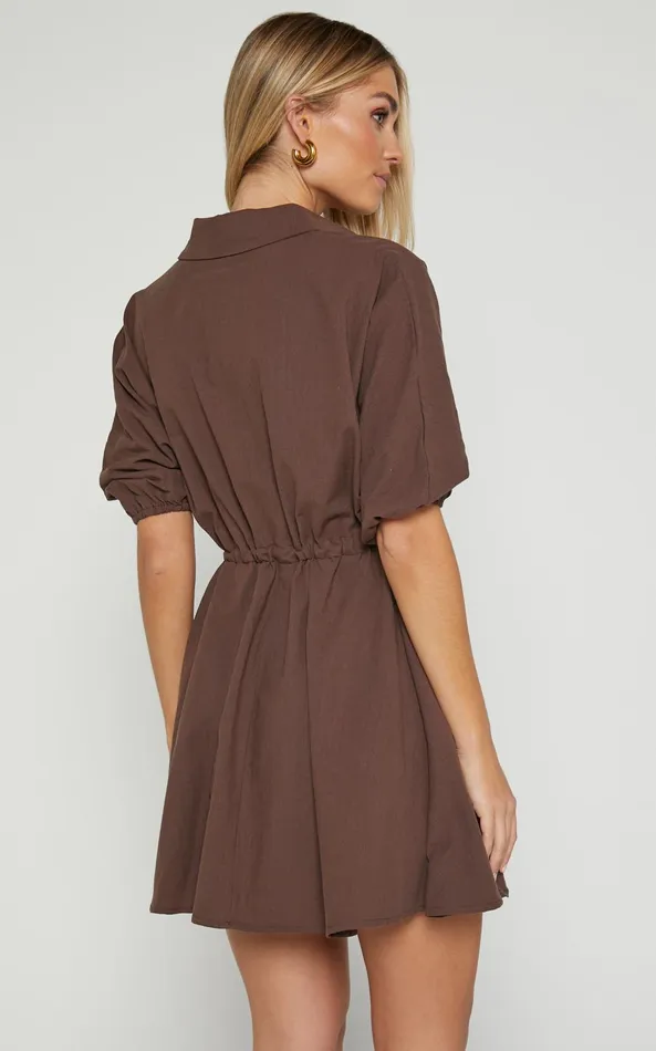 Showpo Holly Utility Tie Waist Mini Dress In Chocolate Women Dresses