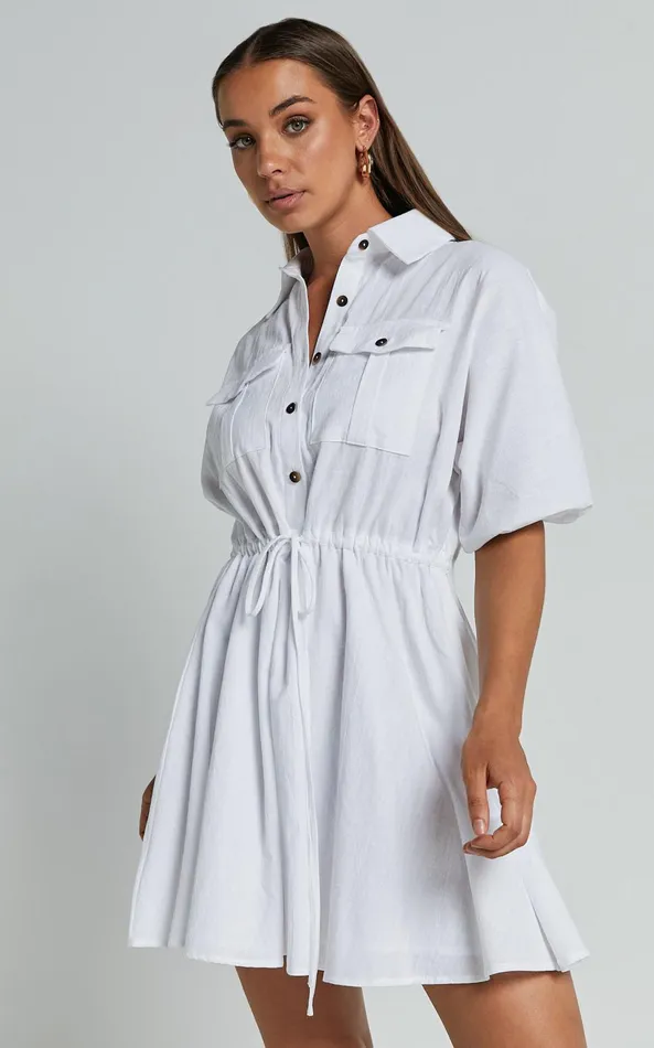 Showpo Holly Utility Tie Waist Mini Dress In White Women Dresses