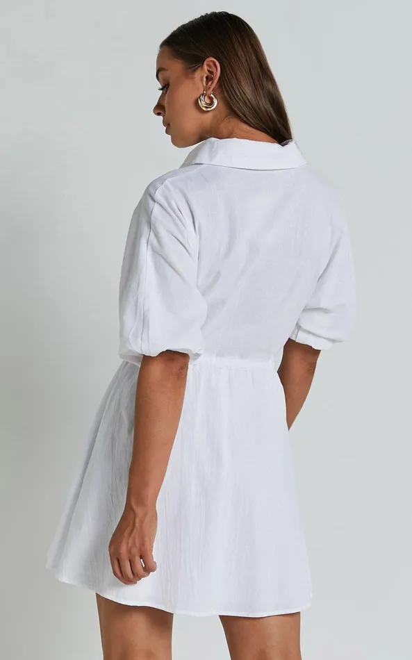 Showpo Holly Utility Tie Waist Mini Dress In White Women Dresses