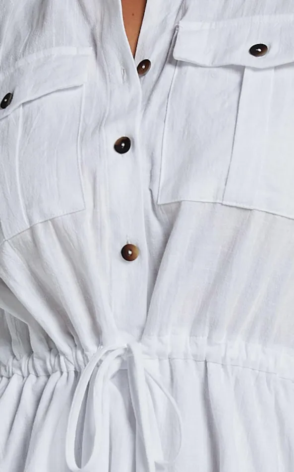 Showpo Holly Utility Tie Waist Mini Dress In White Women Dresses