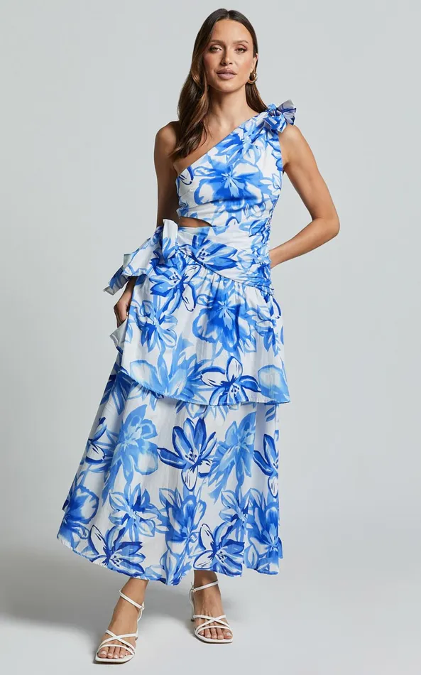 Showpo Honolulu Midi Dress 8211 One Shoulder Tiered Dress In Blue And White Print Women Dresses Showpo Honolulu Midi Dress 8211 One Shoulder Tiered Dress In Blue And White Print Women Dresses