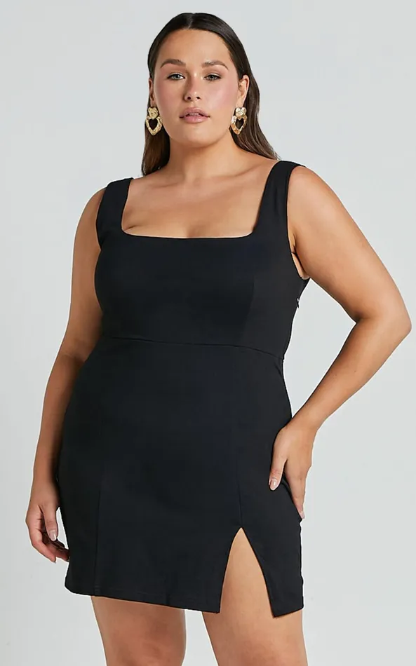Showpo Hughes Mini Dress In Black Women Curve Clothes