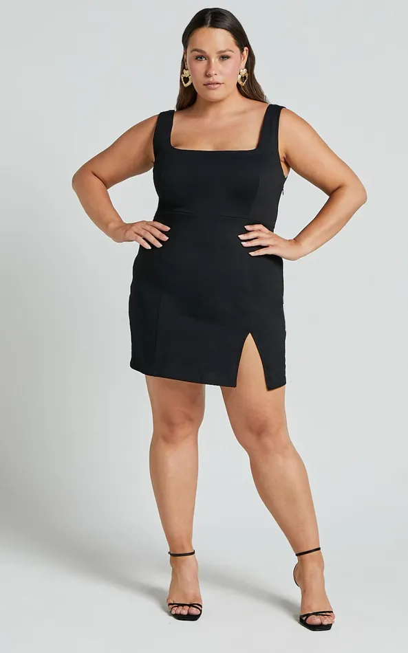 Showpo Hughes Mini Dress In Black Women Curve Clothes