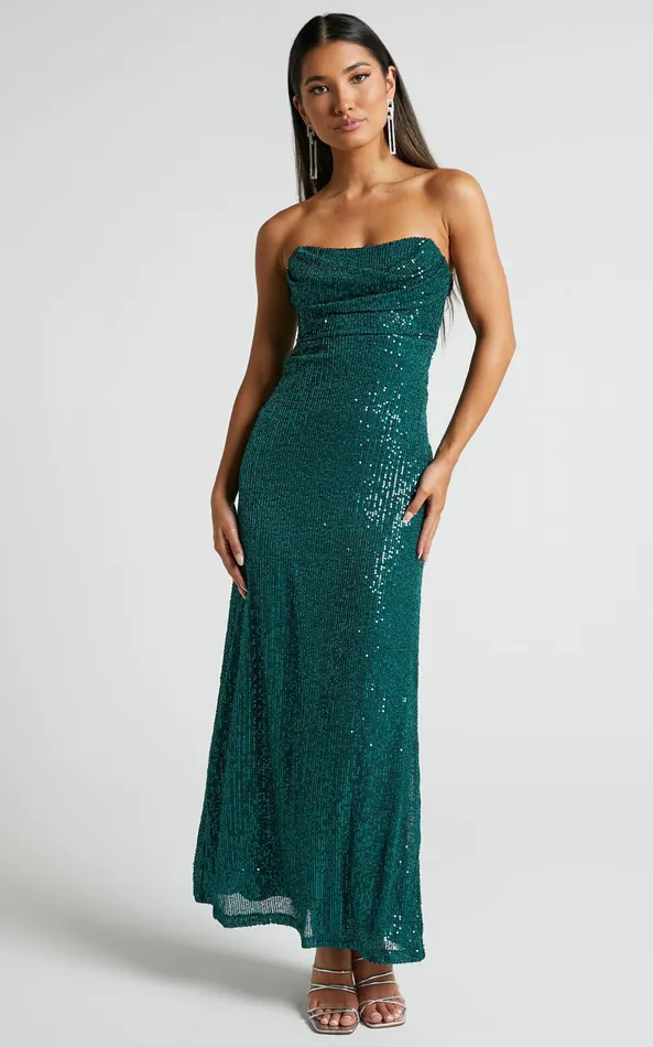 Showpo Ibiza Midi Dress 8211 Scoop Neck Strapless Bustier Sequin Dress In Emerald Women Dresses Showpo Ibiza Midi Dress 8211 Scoop Neck Strapless Bustier Sequin Dress In Emerald Women Dresses