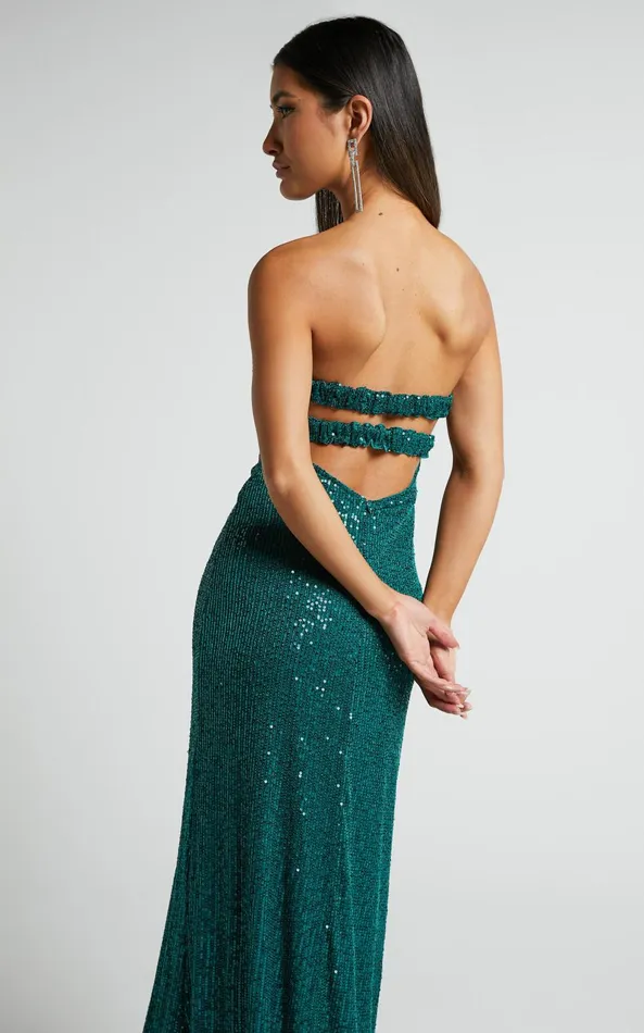 Showpo Ibiza Midi Dress 8211 Scoop Neck Strapless Bustier Sequin Dress In Emerald Women Dresses