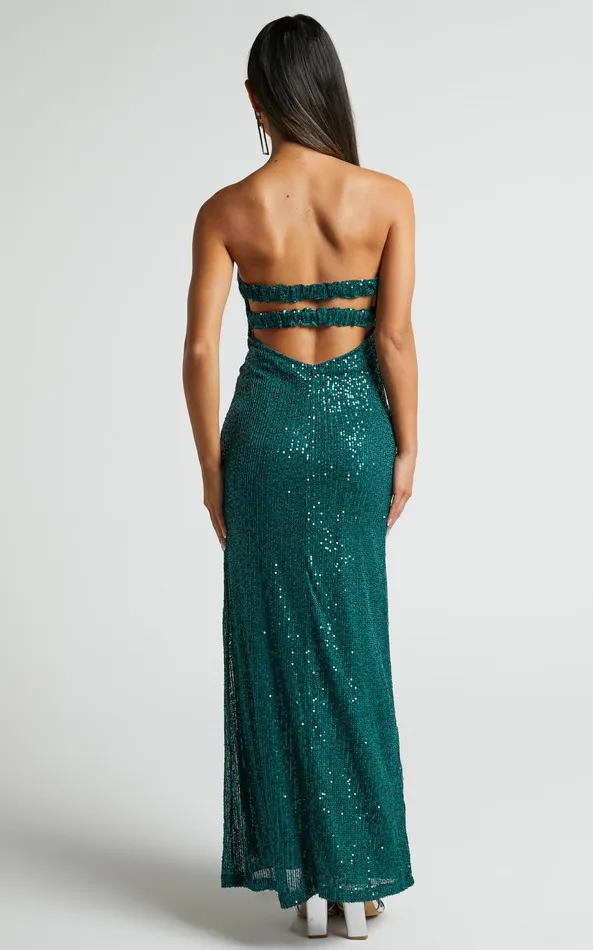 Showpo Ibiza Midi Dress 8211 Scoop Neck Strapless Bustier Sequin Dress In Emerald Women Dresses