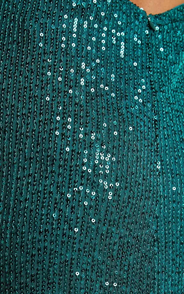 Showpo Ibiza Midi Dress 8211 Scoop Neck Strapless Bustier Sequin Dress In Emerald Women Dresses