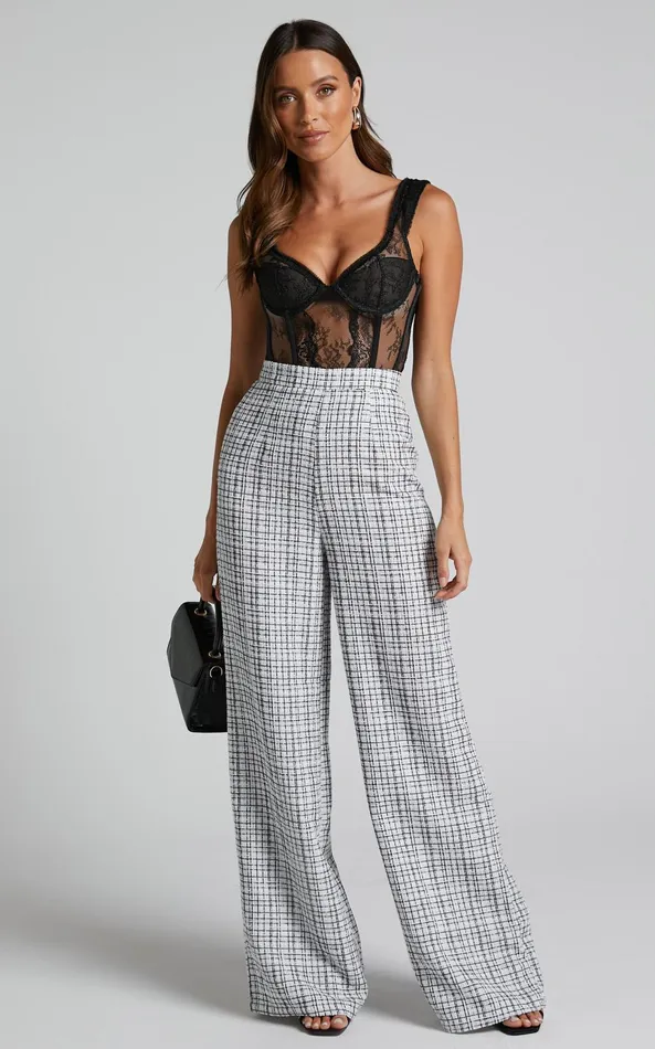 Showpo Icie Pants 8211 High Waisted Tweed Wide Leg Pants In White and Black Women Curve Clothes Showpo Icie Pants 8211 High Waisted Tweed Wide Leg Pants In White and Black Women Curve Clothes