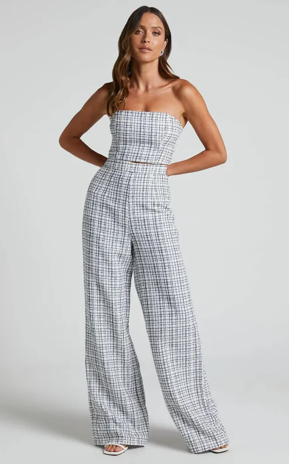 Showpo Icie Top 8211 Tweed Strapless Crop Top In White and Black Women Tops