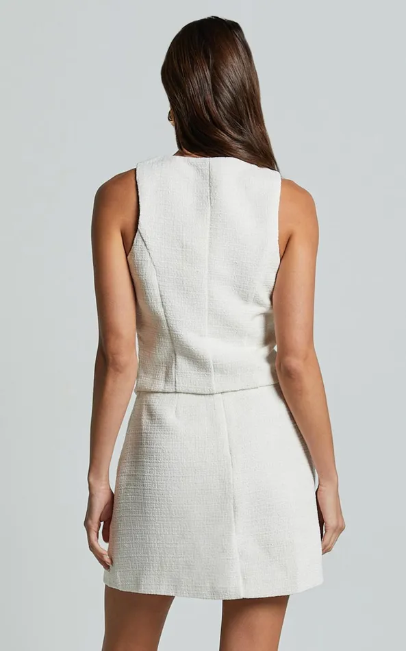 Showpo Iggy Vest 8211 Button Through Boucle Vest In Cream Women Tops