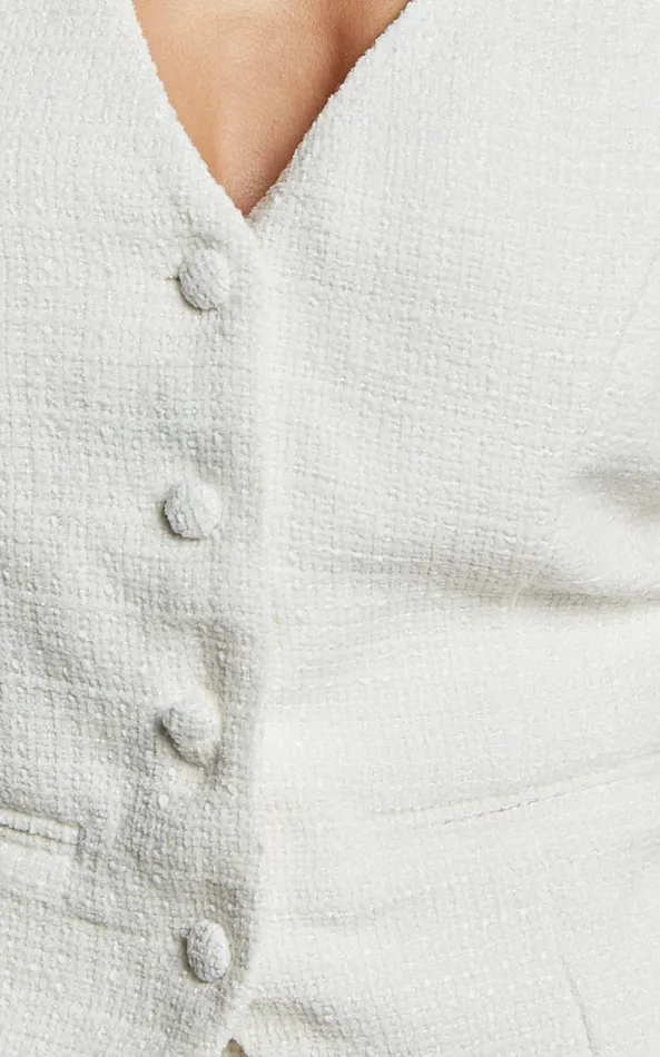 Showpo Iggy Vest 8211 Button Through Boucle Vest In Cream Women Tops