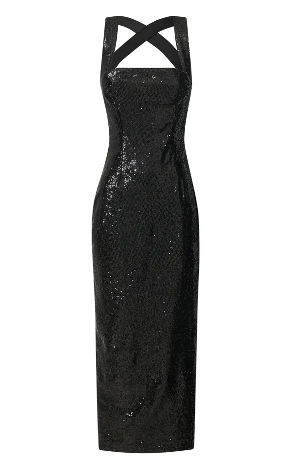 Showpo Ilena Midi Dress 8211 Square Neck Side Split In Black Women Dresses