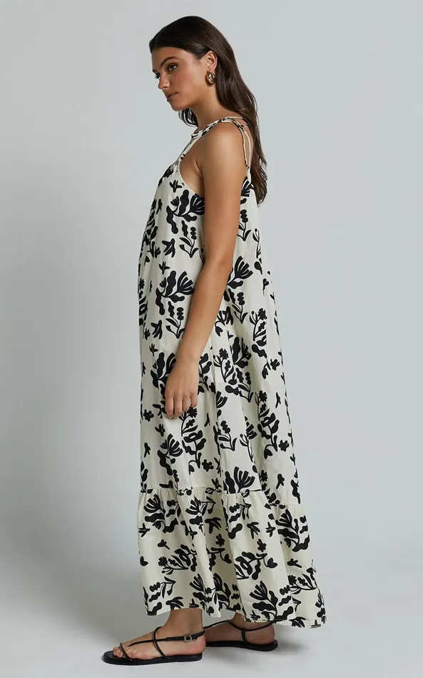 Showpo Illyana Midi Dress 8211 Asymmetric One Shoulder Frill Hem Dress In White And Black Print Women Dresses