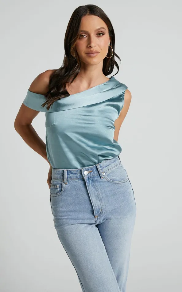 Showpo Indah Top 8211 Draped Off Shoulder Top In Sage Women Curve Clothes
