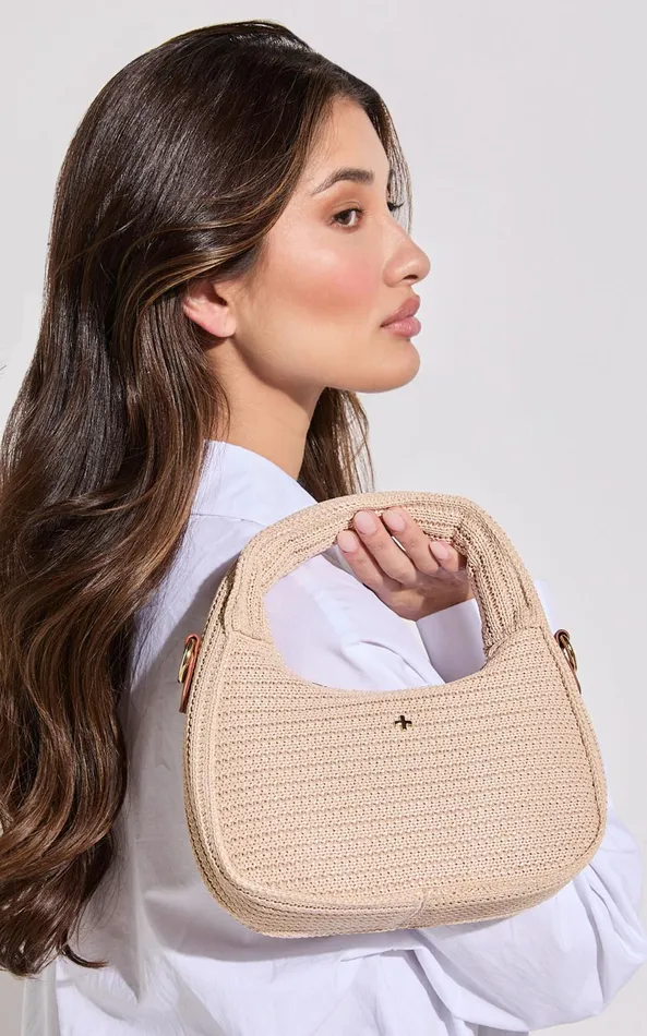 Showpo Indigo Shoulder Bag In Sand Faux Raffia Women Bags
